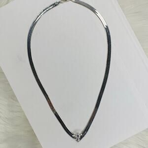 Sterling Silver 925 Omega Chain with Faux Diamond Accent